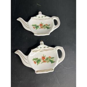 Vintage Waldman House "Press A Cup of Christmas Tea" teabag holder Bone China